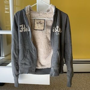 Hollister super fluffy gray zip up hoodie